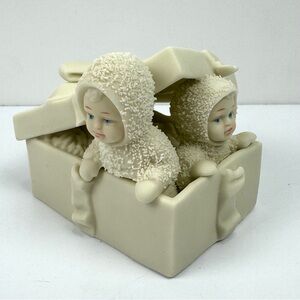 Vintage 80s 90s Dept 56 SNOWBABIES "Surprise" Angels Present Box Bisque Ornament